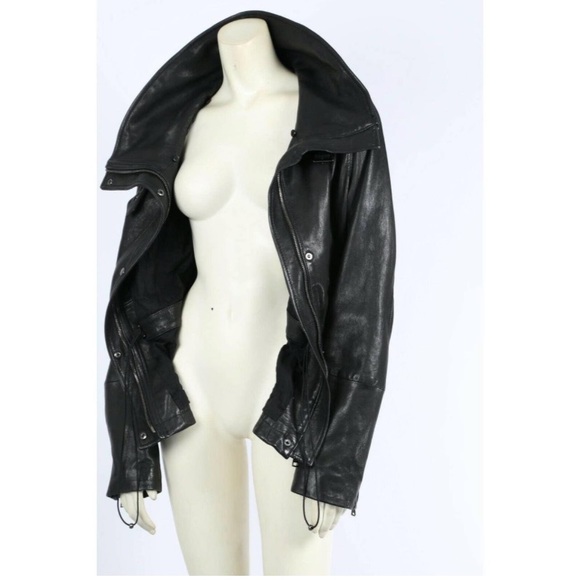 Andrew Marc wide collar zip genuine real Leather Jacket women’s black - Picture 1 of 14